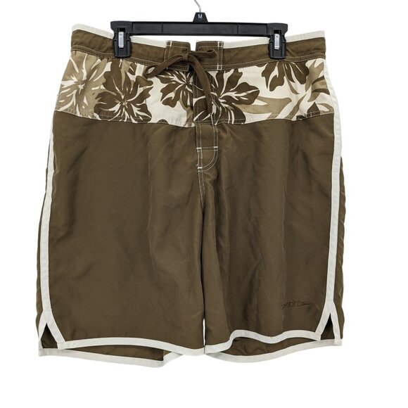 Speedo Board Swim Trunk Shorts Men Size 36 Floral Hawaiian Tropical Y2K Surfer - Picture 1 of 7